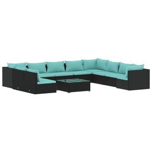 Set salotto da 11 pezzi in Poly Rattan nero con cuscini per il tempo libero in giardino - Product Image 2