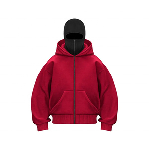 Sweat à capuche zippé rouge pour homme, décontracté, en molleton 100% coton, manches longues, poche kangourou, poignets côtelés, anti-plis, séchage rapide, écologique - Product Image 1