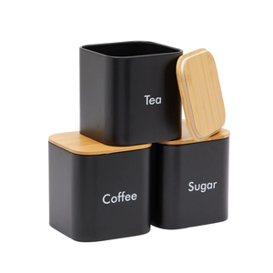3-Piece Matte Black Tea Coffee Sugar Storage <b>Canister</b> <b>Set</b> with Wooden Lids Airtight Kitchen Storage Jars – Tea, Coffee & Sugar S - Product Image 5