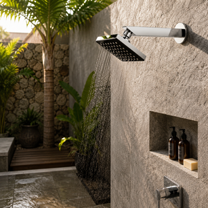 Pommeau de douche carré moderne modèle 904 en acier avec cartouche céramique, double poignée, fixation murale, effet pluie, barre coulissante, jet d'eau fluide - Product Image 4