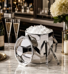 Seau à glace en acier inoxydable de style américain moderne avec pinces, conteneur isotherme pour la maison, le bar, les fêtes et les événements - Moontstar - Product Image 3