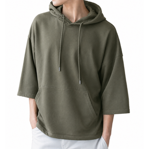 เสื้อฮู้ดดี้สีดำแบบหลวมสำหรับผู้ชาย แขน 3/4 ผ้าฝ้ายผสมโพลีเอสเตอร์ พิมพ์ลายลำลอง ไซส์ใหญ่ สำหรับฤดูร้อน ผลิตในบังกลาเทศ (OEM) - Product Image 5