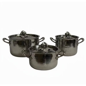 Trendy Pattern Arrival Excellent Quality Stainless Steel Black Color Powder Coated Hand Hammered Luxury Kitchenware Ruffoni <b>Pots</b> - Product Image 1
