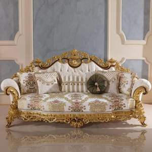 Ensemble de canapés Emma Luxury Classic Royal en bois d'acajou sculpté, finition blanc et or, design français, meubles de salon - Product Image 2