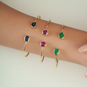 Stunning Handmade July Birthstone Two <b>Ruby</b> Gemstone Flexible Cuff Bangle Wholesale Price Fine Real K14 Yellow Gold Women Jewelry - Product Image 2