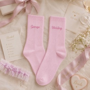 New Arrived Custom Design Pink Crew <b>Socks</b> With Custom Name Embroidery <b>Wedding</b> Party Gift <b>Socks</b> - Product Image 4