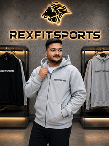 REXFITSPORTS 2026 Custom Grey <b>Full</b> <b>Zip</b> <b>Hoodie</b> 280–300 GSM Cotton Polyester Fleece Logo Casual Streetwear <b>Hoodie</b> - Product Image 6