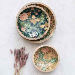 Handcrafted wooden serving <b>bowl</b> with serving spoon multi Colour <b>enameled</b> design hot selling for serving fruits in home & party - Product Image 4