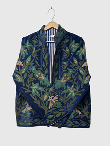Veste en velours brodée de fleurs, col mandarin, manches longues, grande taille, vêtements d'automne pour femmes - Product Image 2