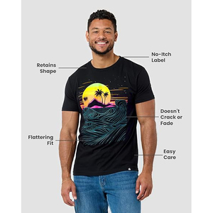 T-shirt col rond en coton épais pour homme, imprimé rétro OVNI et lune, style science-fiction, vente en gros, niche européenne - Product Image 2