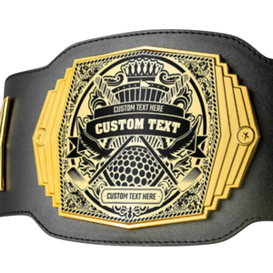 Ceinture de championnat en cuir noir avec plaque dorée et design complexe pour récompenses personnalisées - Product Image 2