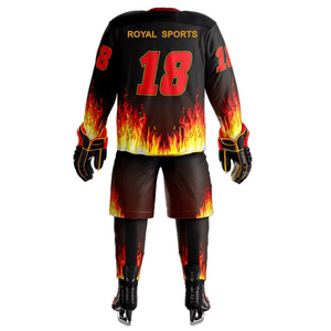 Ensemble uniforme de hockey pour hommes Blanc Jaune Noir Impression par transfert thermique Respirant 100% Polyester Maillot Pantalon Gants Patins - Product Image 1