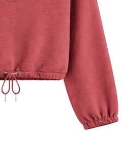 เสื้อฮู้ดครอปซิป ¼ ตัวสำหรับผู้หญิง สีแดง ผ้าฟลีซ ปรับชายเสื้อได้ สไตล์ลำลอง สตรีทแวร์ อุ่นสบาย แฟชั่นฤดูหนาว - Product Image 6