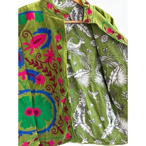 SHYAM EXPORT Veste courte en toile brodée à la main, style universitaire, motif floral vert, col mandarin, en coton pour l'automne - Product Image 4