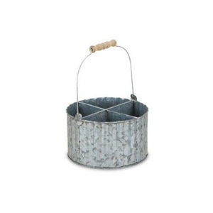 Porta Utensilios de Metal Galvanizado de Alta Calidad con 4 Compartimentos y Asa de Madera, Estilo Rústico y Resistente para Cubiertos - Product Image 5