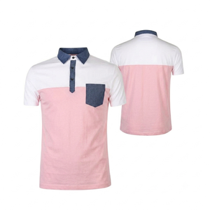 Polo personnalisé en tissu de haute qualité, manches courtes, style décontracté, vêtements de golf, style formel, respirant, rose clair et blanc, pour homme. - Product Image 1