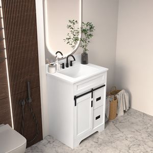 Mobile bagno da 24 pollici con lavabo singolo, stile rustico, con video, da incasso sotto il mobile e ante scorrevoli a granaio - Product Image 2