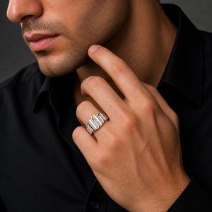 Anillo de Plata de Ley 925 para Hombre con Barras Paralelas y Diamantes, Acabado Pulido, Diseño Geométrico Moderno, para Bodas, Fiestas, Uso Diario, Joyería Fina, Regalo - Product Image 1