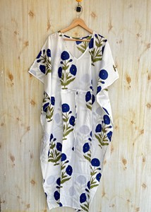 Caftán de Algodón de Alta Calidad para Mujer, Estampado a Mano, Ropa de Dormir, Estilo Informal, para Vacaciones, Resort, Cintura Elástica, Verano - Product Image 2