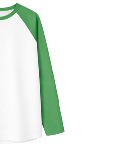 T-shirt à manches longues raglan vert et blanc personnalisé pour homme, en coton, décontracté, col rond contrastant, style baseball, fabricant et fournisseur OEM - Product Image 4