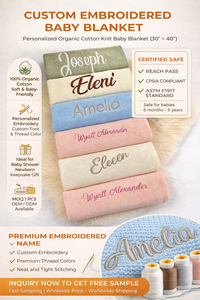 Copertina per Neonato Personalizzata in Morbido Cotone Lavorato a Maglia, Regalo Elegante per Baby Shower con Nome Stampato Esclusivo, Regalo di Benvenuto per Neonati - Product Image 2