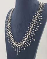 Collier Chandelier en Or Blanc 14K Plaqué Rhodium Motif Étoile et Soleil |   Pendentif luxueux à franges de diamants étincelants |   Mariage élégant