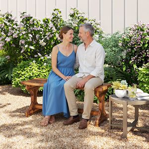 Panca da Giardino a X Senza Schienale per Portico e Parco - Divanetto Rustico in Legno per Esterni - Finitura Carbonizzata - Product Image 2