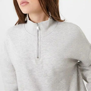 Sweat-shirt polaire oversize gris clair pour femme, manches raglan, pull uni, sweat-shirt à quart de zip Maanify 2026 - Product Image 4