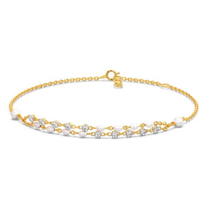 Bracelet en pierre blanche à double rangée de diamants avec chaîne en or jaune et design élégant à perles - Product Image 2