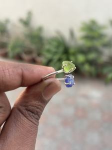 Raw Peridot Tanzanite Sterling <b>Silver</b> Plated Handmade Double Stone Adjustable <b>Statement</b> <b>Ring</b> Unique Engagement Women Gift <b>Ring</b> - Product Image 2