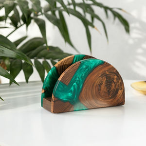 Porte-boîte à mouchoirs en bois fait main avec incrustation de résine verte, style vintage, décoration de table, Abdul Royal World Export - Product Image 1