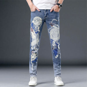 High Quality Men's Designer Ripped Vintage Slim Jeans Blue Men Pants Distressed Denim Jeans - Product Image 2