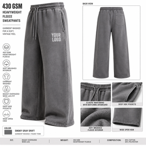 Men's Oversized Wide Leg Cotton Fleece <b>Trousers</b> Thermal <b>Drawstring</b> Waist Elastic Solid Winter OEM Manufacturer - Product Image 3