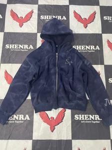 เสื้อฮู้ดซิปประดับเพชรแบบฟอกสีพรีเมียม ผ้าคอตตอนหนา 100% สไตล์สตรีทแวร์ Y2K วินเทจ - Product Image 5