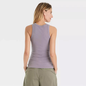 Camiseta sin mangas de punto para mujer, color lavanda, cuello redondo, estilo casual, corte regular, transpirable, mezcla de algodón y spandex - Product Image 5