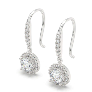 Moissanite <b>Silver</b> <b>Drop</b> <b>Earrings</b> Round Halo Dangle <b>Earrings</b> Elegant Luxury Fine Jewelry Gift For Women Bridal Wedding - Product Image 2