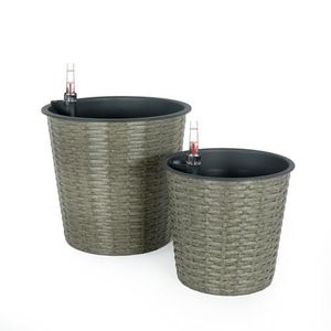 Set di 2 Vasi Decorativi Rotondi in Vimini Grigio con Sistema di Auto-Irrigazione per Interni ed Esterni - Product Image 6