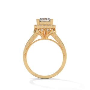 Yellow Gold Halo Diamond <b>Ring</b> <b>Cushion</b> Cut Engagement <b>Ring</b> Round Brilliant <b>Wedding</b> Jewelry - Product Image 3
