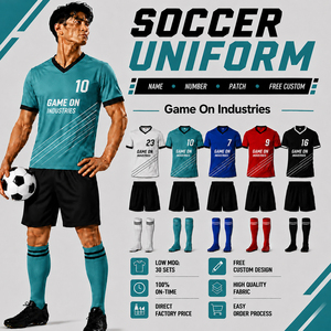 ชุดเสื้อฟุตบอลแบบซับลิเมชั่นสั่งทำพิเศษ คุณภาพพรีเมียม ผ้าระบายอากาศ พิมพ์โลโก้ ชื่อ และหมายเลขทีมได้ แม้จะมีขั้นต่ำในการสั่งซื้อน้อย - Product Image 1
