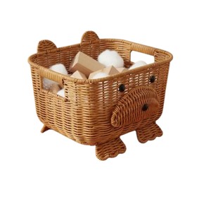 Handwoven Pig Shaped Rattan <b>Storage</b> <b>Basket</b> - Creative Handmade Animal <b>Toy</b> Organizer Bin with Handles for Kids Room - Product Image 2