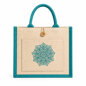 Sac fourre-tout en jute laminé bicolore AMANI, grand format, écologique, réutilisable, sac de shopping, logo personnalisé imprimé, sac cadeau promotionnel - Product Image 1
