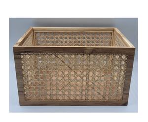 Cajas de cestas de madera natural hechas a mano con elegante tejido de ratán y agarre de cuerda para vino, pasteles y golosinas festivas - Product Image 1