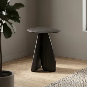 Table d'appoint moderne en bois de manguier, design minimaliste, fabrication artisanale, meubles de salon, finition bois foncé, plateau rond - Product Image 5