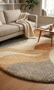 Modern <b>Abstract</b> Landscape Wool Medium Pile Cotton <b>Canvas</b> Backing Area Rug Hand Tufted Anti-Slip Terracotta Grey Cream Living - Product Image 6