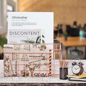 Minimalist Metal <b>Desk</b> Organizer Storage Rack Rose Gold Rectangle Freestanding Office Organizer for Neatening Documents - Product Image 5