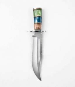 Couteau utilitaire à lame fixe en acier inoxydable artisanal, manche en bois et résine multicolore personnalisé - Product Image 1