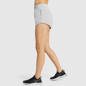 Shorts en molleton gris taille haute pour femme, couleur unie, décontractés, taille élastique, coupe classique, en coton, pour l'entraînement - Product Image 6
