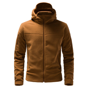 Men's Olive Green Fleece Unhooded Jacket Zipper Closure Casual Waterproof Eco-Friendly <b>Winter</b> Wear Front Logo Design High Street - Product Image 3