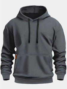 <b>Men's</b> Khaki Hooded Sweatshirt Regular Fit French Terry Cotton Casual Autumn Wear Pocket Design Breathable Knitted Hoodie - Product Image 3