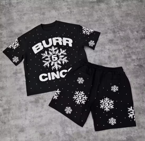 Ensemble short et t-shirt pour homme, effet délavé personnalisé, style streetwear oversize, tenue 2 pièces - Product Image 4